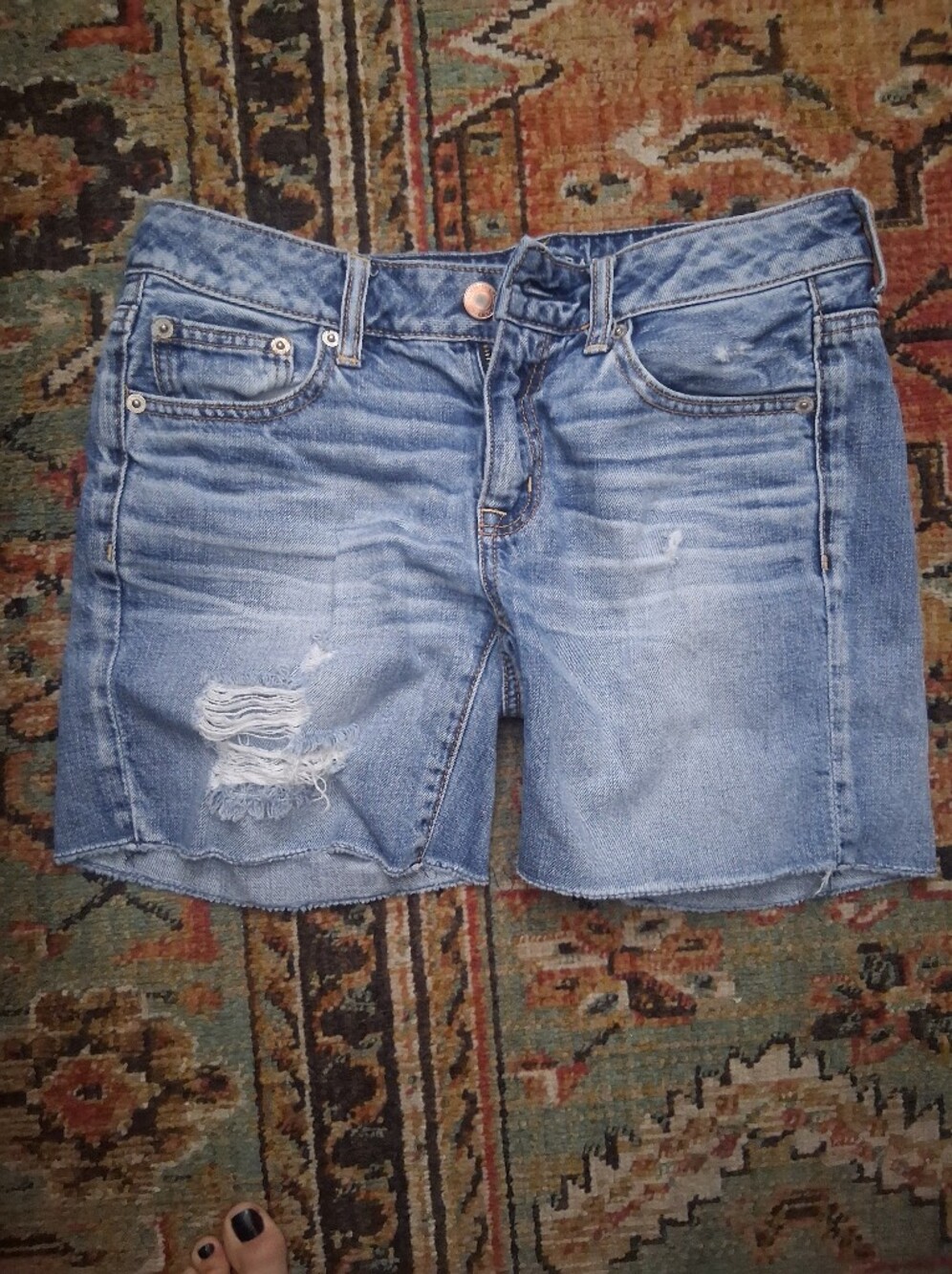 American Eagle Outfitters Light Blue Distressed Boyfriend Denim Shorts
